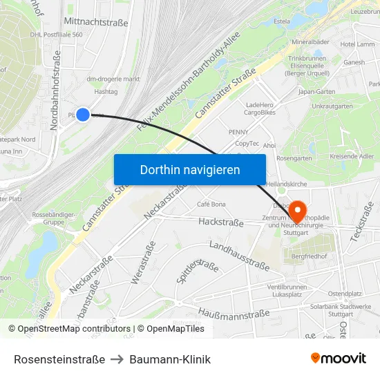 Rosensteinstraße to Baumann-Klinik map