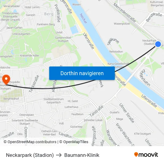 Neckarpark (Stadion) to Baumann-Klinik map