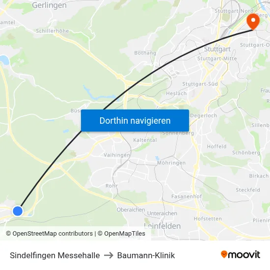 Sindelfingen Messehalle to Baumann-Klinik map