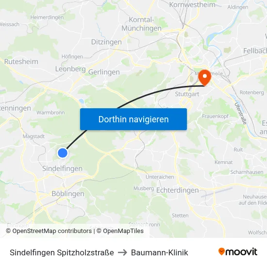 Sindelfingen Spitzholzstraße to Baumann-Klinik map