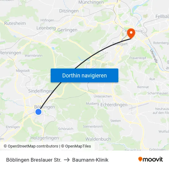 Böblingen Breslauer Str. to Baumann-Klinik map