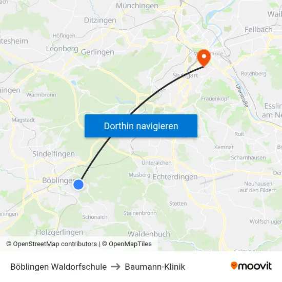 Böblingen Waldorfschule to Baumann-Klinik map