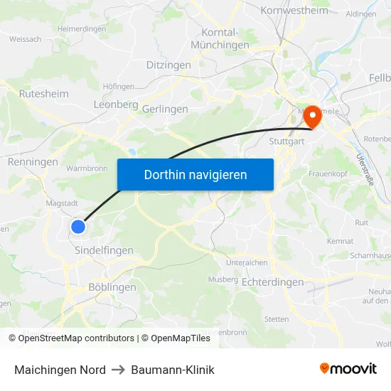 Maichingen Nord to Baumann-Klinik map