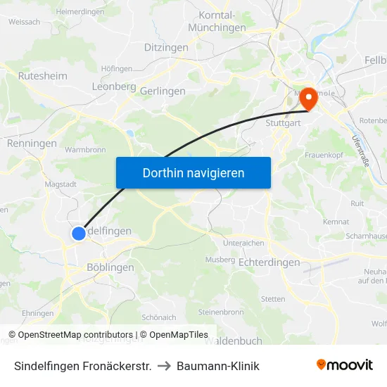 Sindelfingen Fronäckerstr. to Baumann-Klinik map