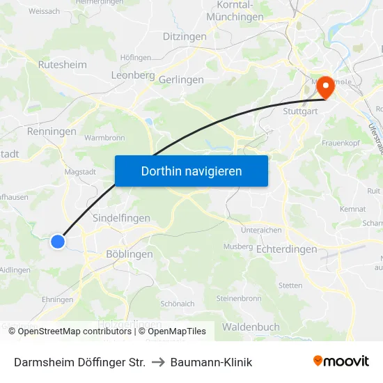 Darmsheim Döffinger Str. to Baumann-Klinik map