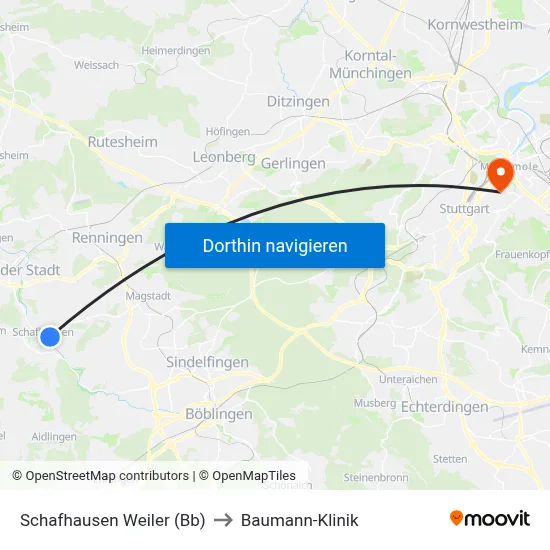 Schafhausen Weiler (Bb) to Baumann-Klinik map