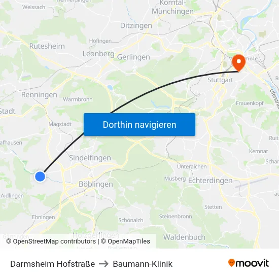 Darmsheim Hofstraße to Baumann-Klinik map