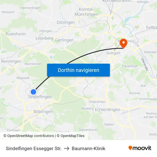 Sindelfingen Essegger Str. to Baumann-Klinik map
