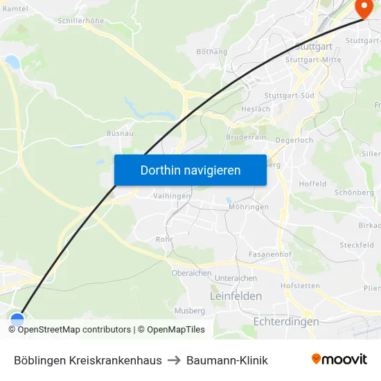 Böblingen Kreiskrankenhaus to Baumann-Klinik map