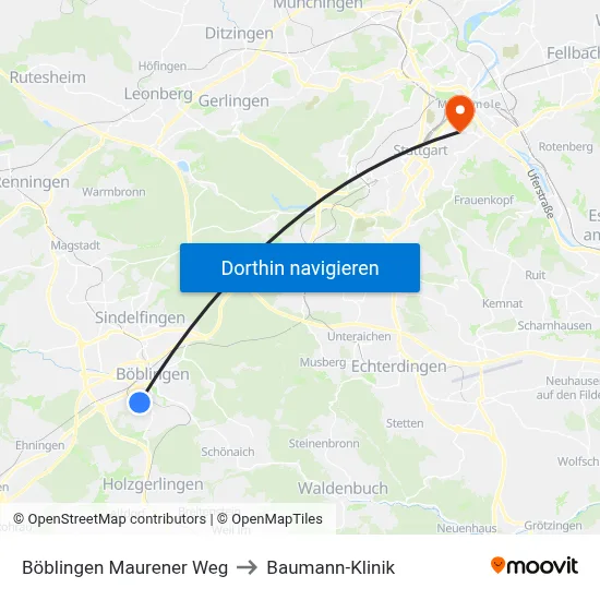 Böblingen Maurener Weg to Baumann-Klinik map