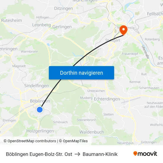Böblingen Eugen-Bolz-Str. Ost to Baumann-Klinik map