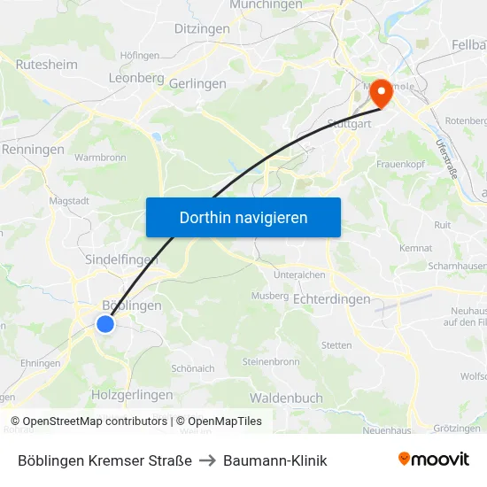 Böblingen Kremser Straße to Baumann-Klinik map