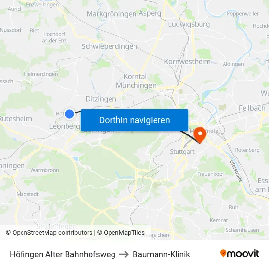 Höfingen Alter Bahnhofsweg to Baumann-Klinik map