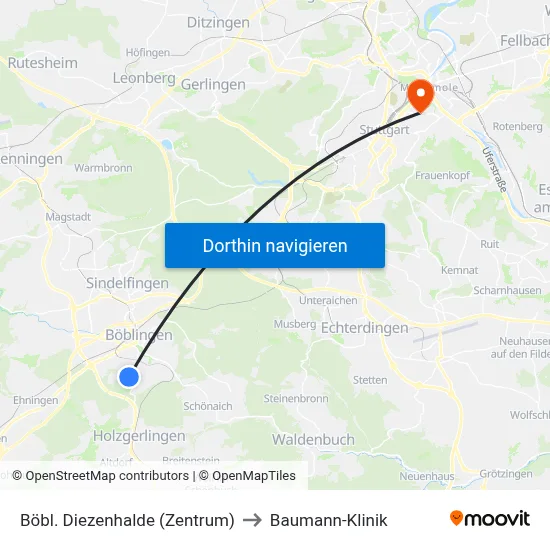 Böbl. Diezenhalde (Zentrum) to Baumann-Klinik map