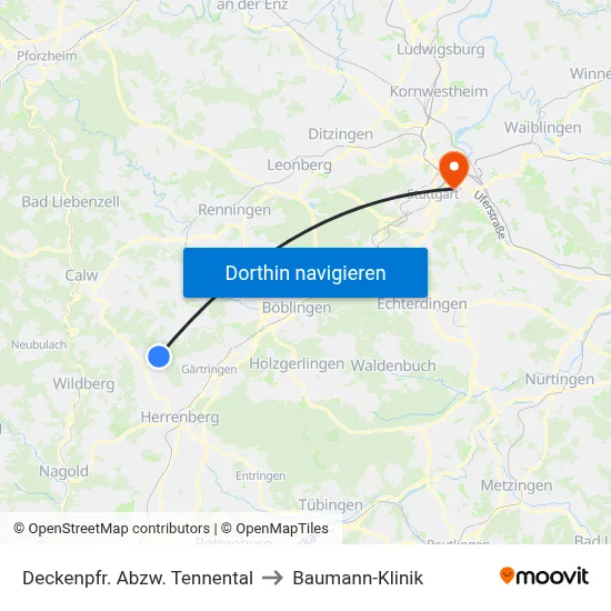 Deckenpfr. Abzw. Tennental to Baumann-Klinik map