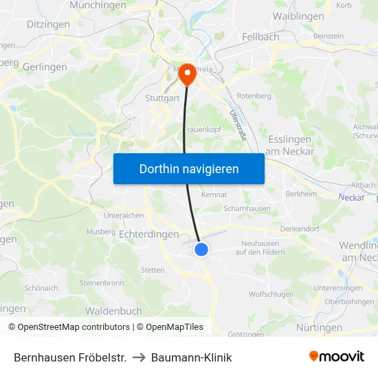 Bernhausen Fröbelstr. to Baumann-Klinik map