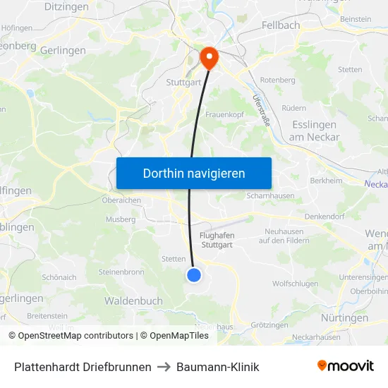 Plattenhardt Driefbrunnen to Baumann-Klinik map
