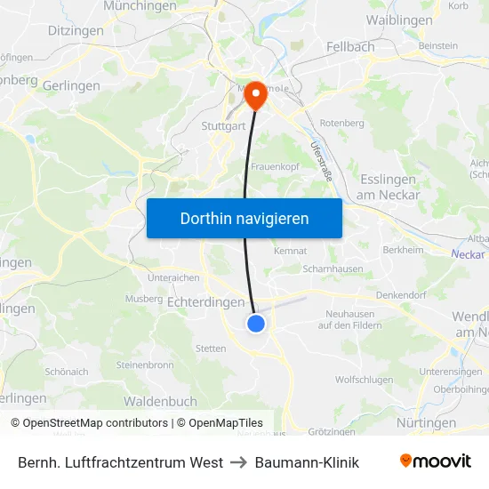 Bernh. Luftfrachtzentrum West to Baumann-Klinik map
