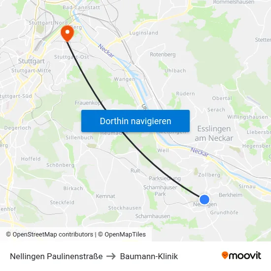 Nellingen Paulinenstraße to Baumann-Klinik map
