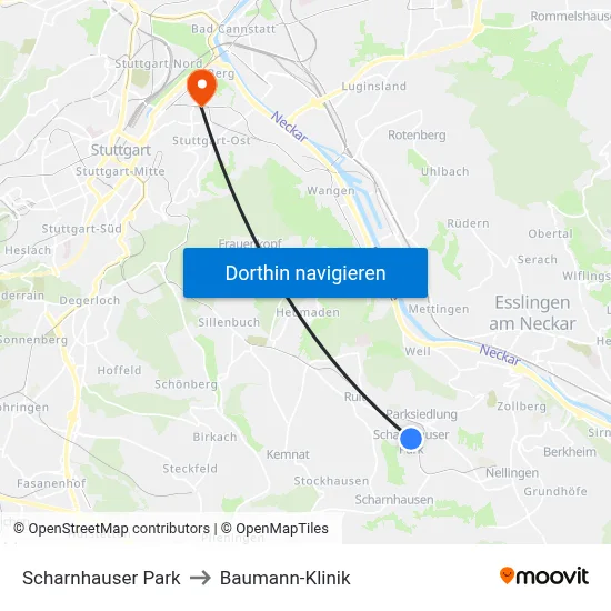 Scharnhauser Park to Baumann-Klinik map