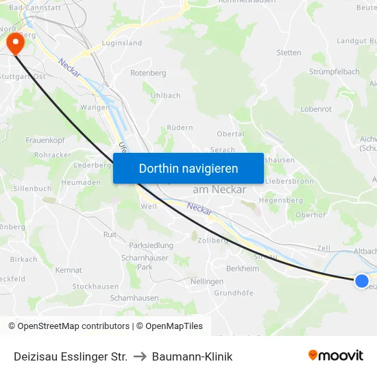 Deizisau Esslinger Str. to Baumann-Klinik map