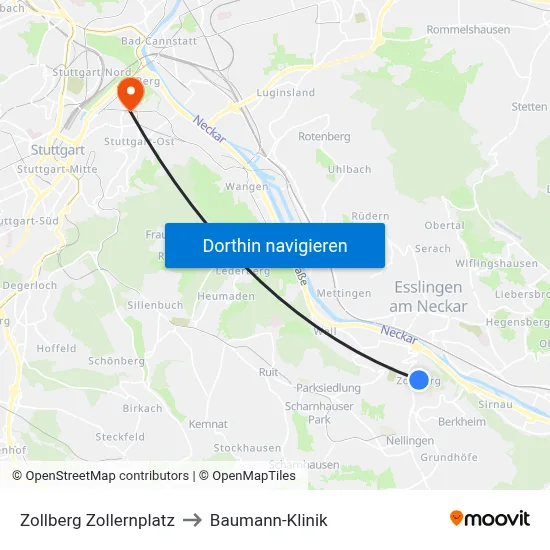 Zollberg Zollernplatz to Baumann-Klinik map