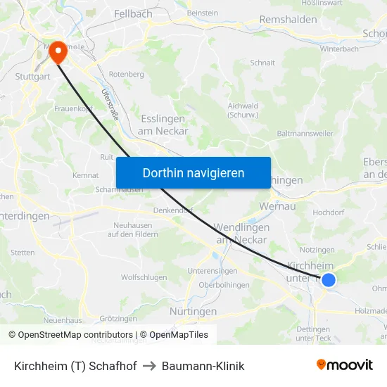 Kirchheim (T) Schafhof to Baumann-Klinik map