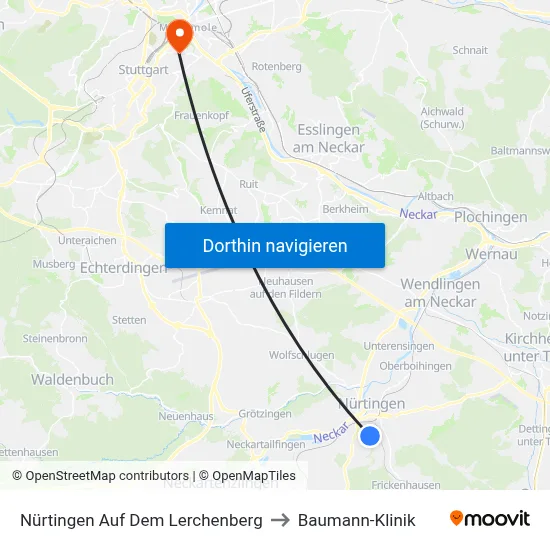 Nürtingen Auf Dem Lerchenberg to Baumann-Klinik map