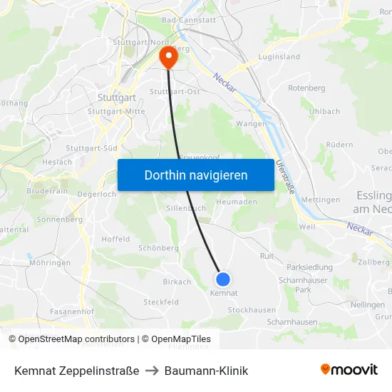 Kemnat Zeppelinstraße to Baumann-Klinik map