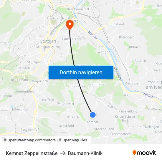 Kemnat Zeppelinstraße to Baumann-Klinik map