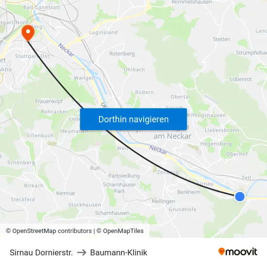 Sirnau Dornierstr. to Baumann-Klinik map