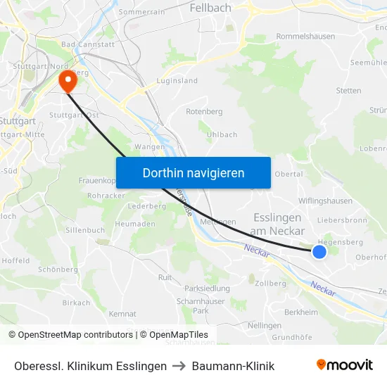 Oberessl. Klinikum Esslingen to Baumann-Klinik map