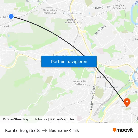 Korntal Bergstraße to Baumann-Klinik map
