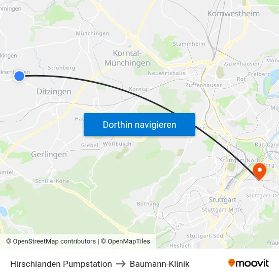 Hirschlanden Pumpstation to Baumann-Klinik map