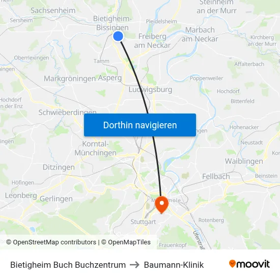 Bietigheim Buch Buchzentrum to Baumann-Klinik map