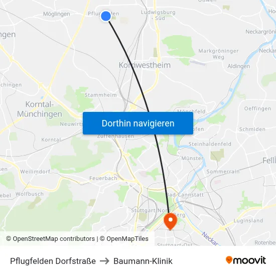 Pflugfelden Dorfstraße to Baumann-Klinik map