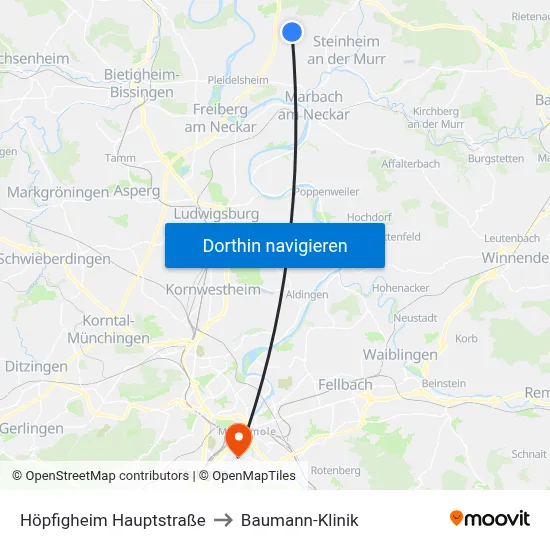 Höpfigheim Hauptstraße to Baumann-Klinik map