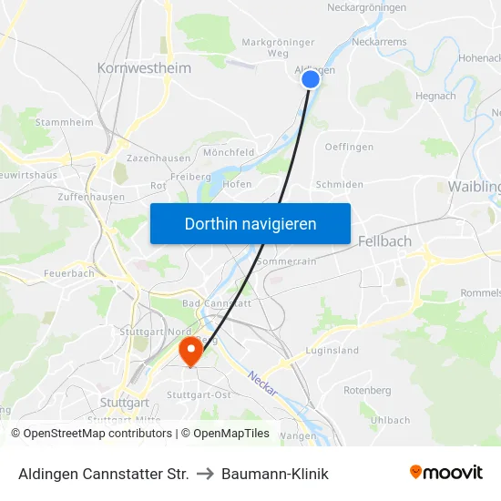 Aldingen Cannstatter Str. to Baumann-Klinik map