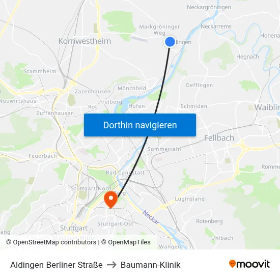 Aldingen Berliner Straße to Baumann-Klinik map