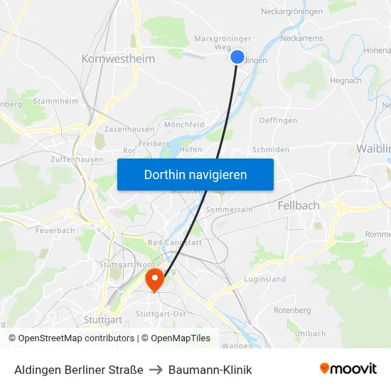 Aldingen Berliner Straße to Baumann-Klinik map