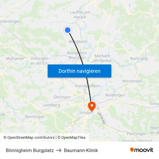 Bönnigheim Burgplatz to Baumann-Klinik map