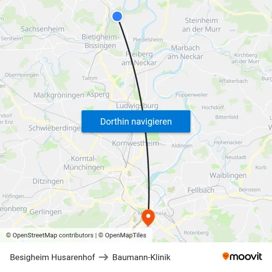 Besigheim Husarenhof to Baumann-Klinik map