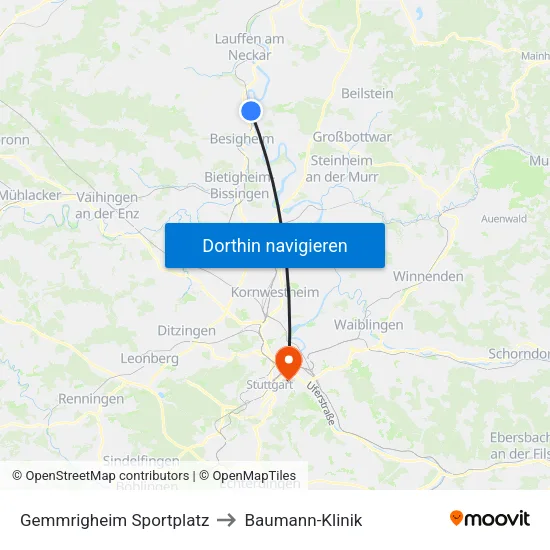 Gemmrigheim Sportplatz to Baumann-Klinik map