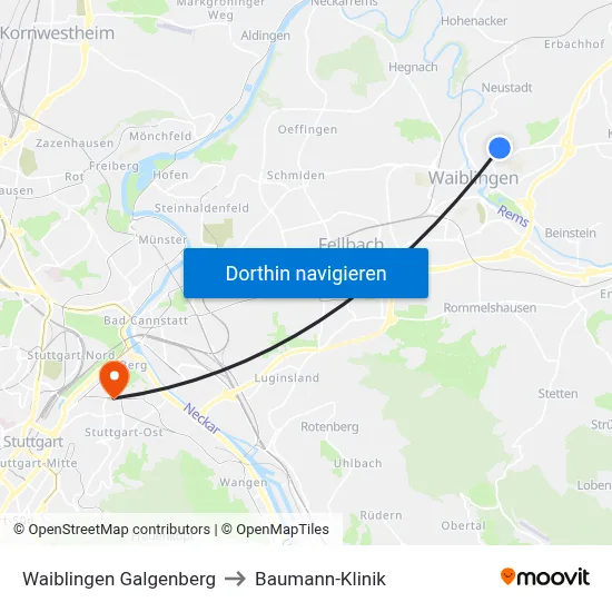 Waiblingen Galgenberg to Baumann-Klinik map
