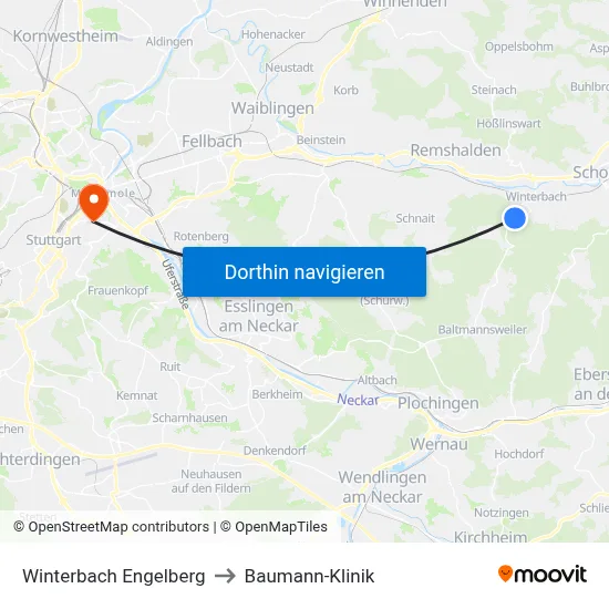 Winterbach Engelberg to Baumann-Klinik map