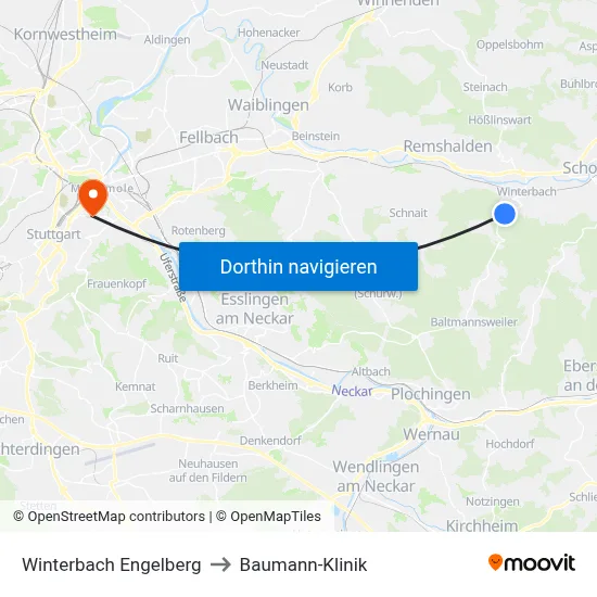 Winterbach Engelberg to Baumann-Klinik map