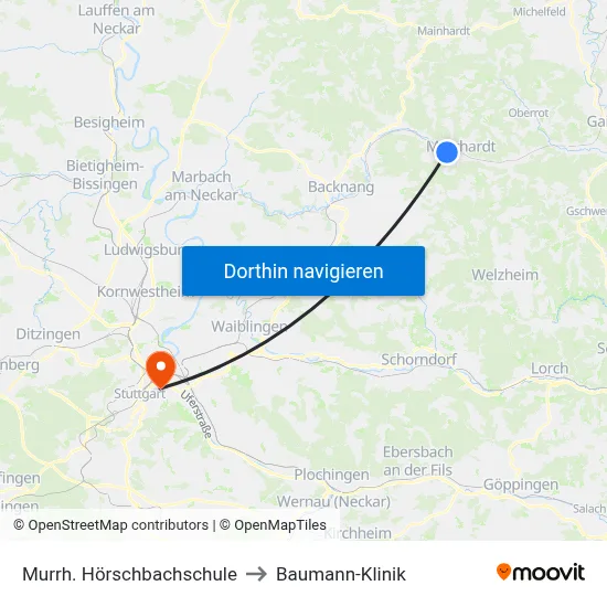 Murrh. Hörschbachschule to Baumann-Klinik map