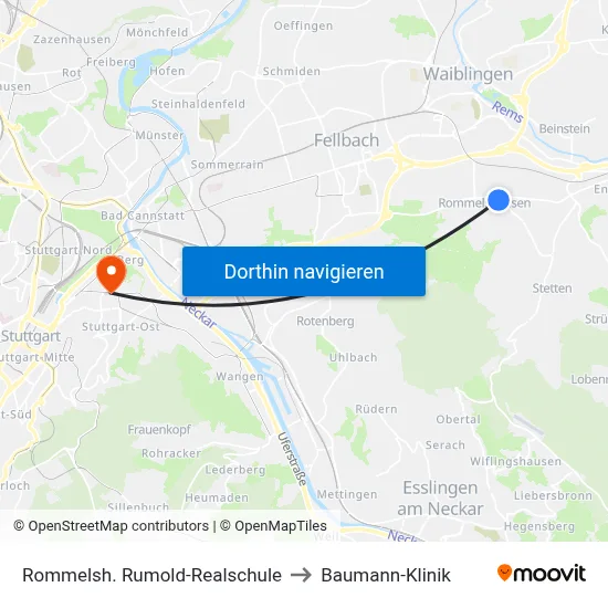 Rommelsh. Rumold-Realschule to Baumann-Klinik map