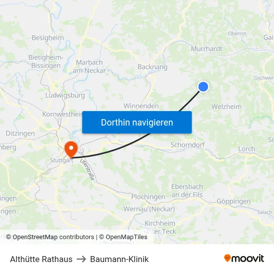 Althütte Rathaus to Baumann-Klinik map