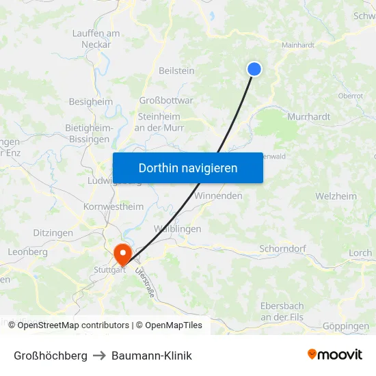 Großhöchberg to Baumann-Klinik map